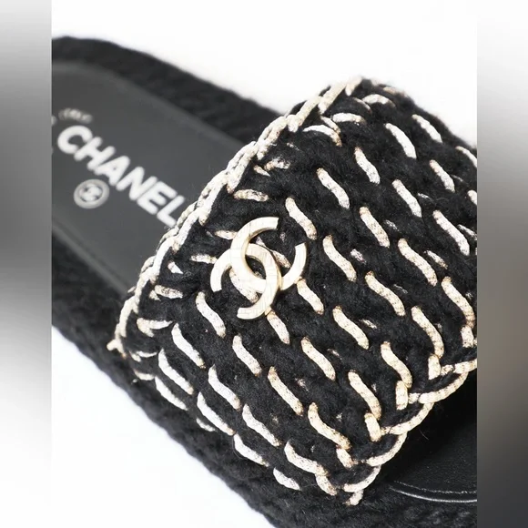 NEW CHANEL WOMENS BRAIDED KNIT METALLIC CC SLIDES SZ EU 39 - Picture 3 of 12